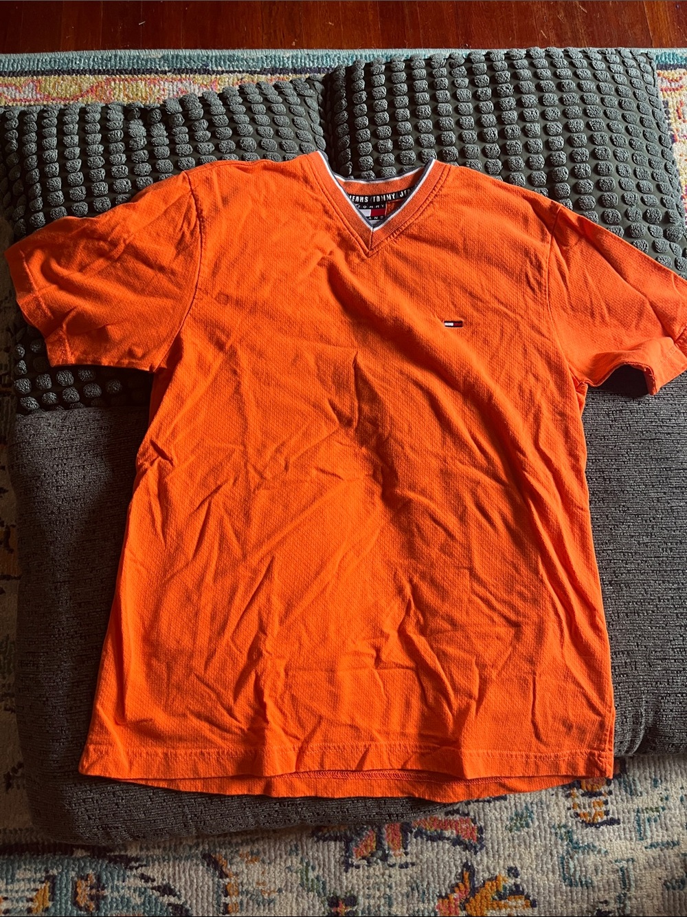 Tommy Hilfiger Men’s V-Neck Short Sleeve Shirt - Orange